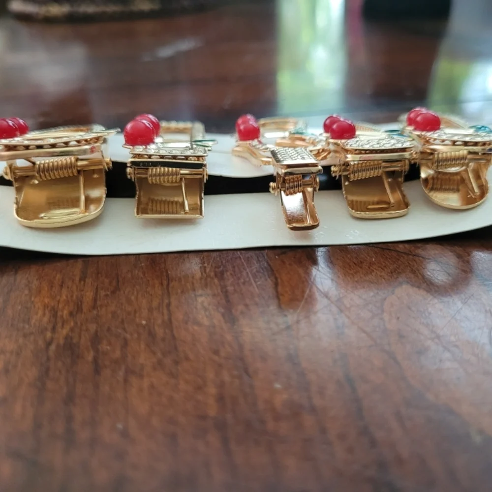 Gold and Red Floral Jewelry Hair Clips - Picture 2 of 3